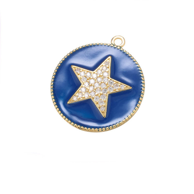 CZ7951 Chic Enamel Blue Red White Black CZ Micro pave Star Disc Pendants