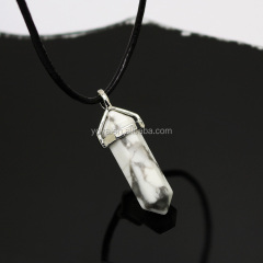 NE2318 Black leather cord chain choker with hexagonal crystal pendant,gemstone point pendant necklace