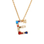 Brass 18k Gold Plated Jewelry A M 26 Rainbow Color Zircon Diamond Initial Letter Pendant Necklace Carta Joyas Collar
