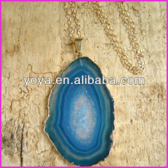NE2140 Fashion Turquoise Blue Agate Geode Slice pendant necklace,Fashion Chunky Necklace
