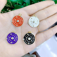 CZ8415 personalize 18k Gold Plated brass metal CZ diamond pave galaxy enamel round charms Pendant CZ8415 personalize 18k Gold Plated brass metal CZ diamond pave galaxy enamel round charms Pendant