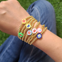 BP1038 Funny 18k Gold Accents Beaded Multi Colored Vinyl Clay Polymer Sealife Beach Theme Animal Stacking Bracelets