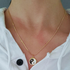 NZ1183 gold plated black and white Enamel diamond cz micro pave Yin Yang Distance Balance Energy Pendant necklace,Zen Jewelry