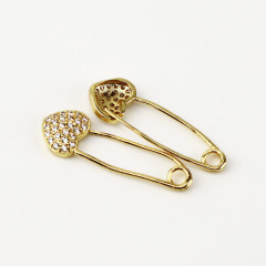 CZ8132 Chic 18k Gold Plated CZ MIcro Pave Heart Star Safety Pin Charm  for earring necklace making