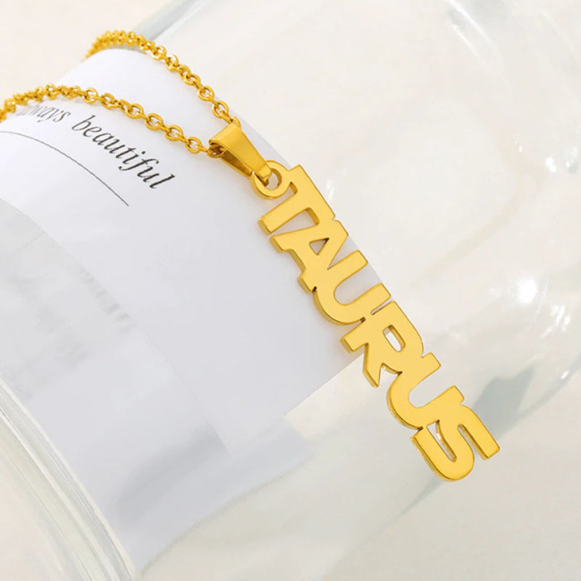 NS1085 Star Constell IP Gold Plated Stainless Steel Horoscope Zodiac Sign Vertical Bar Pendant Necklace