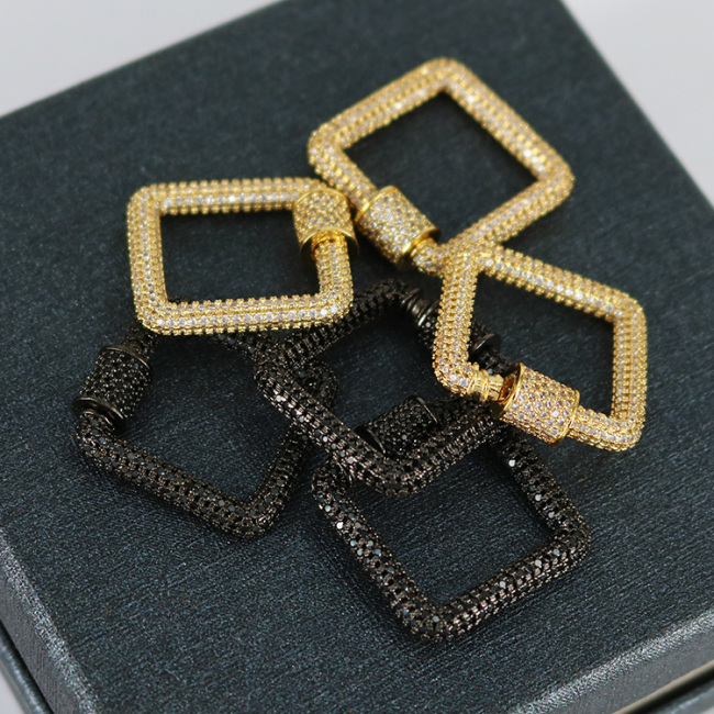 CZ7834 New Chic CZ Micro Pave Jewelry Supplies Charm Connector Pendant Diamond Square Screw Buckle Clasps Locks