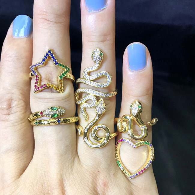 RM1135 Chic 18k Gold Plated Rainbow CZ Diamond CZ Micro Pave Star Heart Bear Finger Rings for Women Ladies