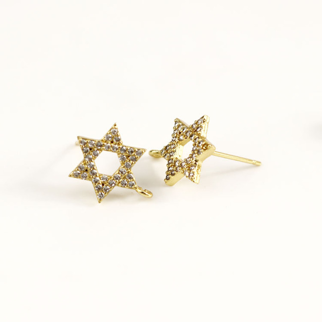EC1244 Earring Findings Gold CZ Micro Pave Fish Heart Eye Cross Star Skull Stud Earring Post with Connector Open Ring Loop