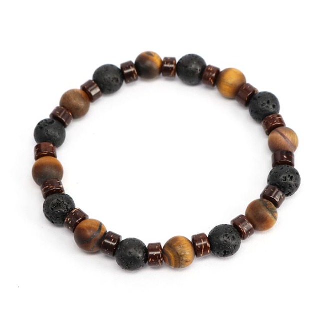 BN5316 gemstone bead 8mm tiger eye and lava men bracelet