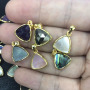 JF7280 2019 Dainty Small Faceted Natural Gem stone Triangle Pendants,Gold Bezel Semiprecious Stone Trillion Pendants