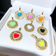 CZ8402 Gold Plated CZ diamond pave heart enamel charms Pendant
