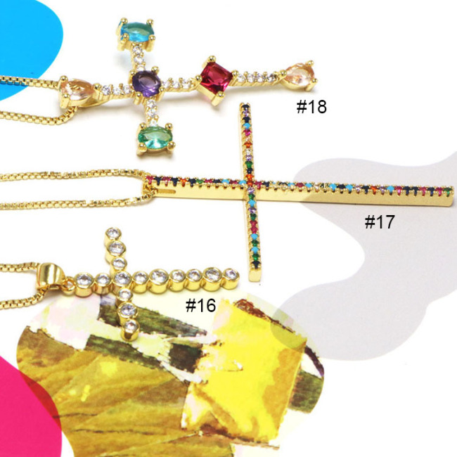NZ1177 Chic Diamond the Christian Religious Jewelry Cubic Zirconia CZ Micro Pave Cross Pendant Chain Necklace