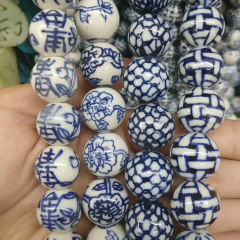 CC1806  Blue White Porcelain Tube Beads ,Hand Painted Ceramic Round Beads,Chinoiserie China Blue White Beads