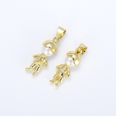 CZ8329 Mini Cute white cz micro pave white boys girls charm white pearl Cubic zirconia human toy charms jewelry pendants