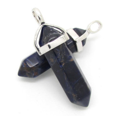 JF2251 Wholesale Gemstone Rock Crystal healing point chakra pendant,healing two hexagonal point pendant
