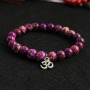 BRT0981 Natural Purple Imperial Jasper Beaded Bracelet with OM Charm,Yoga Ohm Mantra Bracelets
