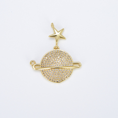 CZ8393 Celestial Charms 18K Gold CZ Saturn Planet Satellite Charm Pendant for Necklace,,Bracelet Jewelry Making
