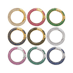 CZ849818K Gold Plated Micro Pave Round Carabiner Clasp Pave Cubic Zirconia Round Spring Gate Push In  Clasps for Jewelry Making