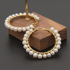EP1003 trendy pearl ladies earring, fashion stainless steel women hoop earring