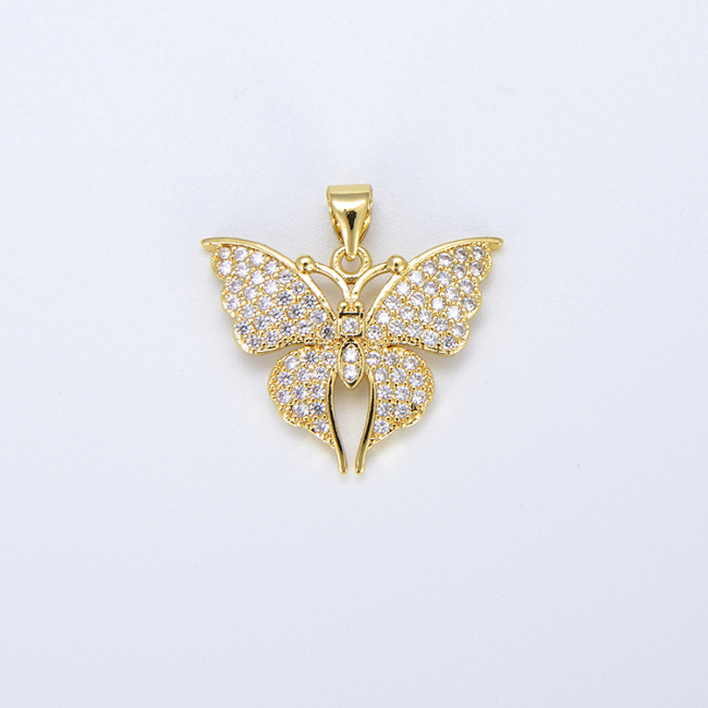 CZ8336 Mini 18K Gold Plated rainbow CZ Micro Pave Butterfly Charm Pendant Dainty Tiny Jewelry