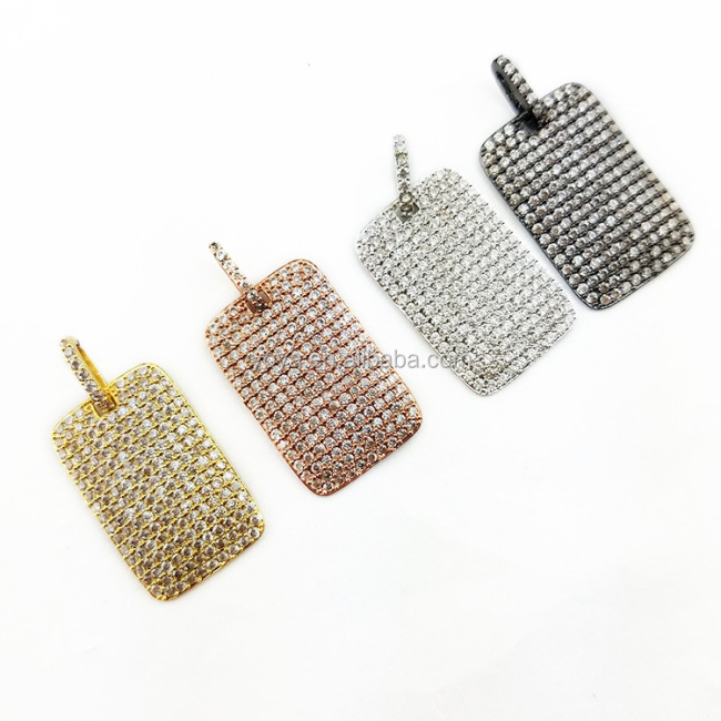 CZ6494 Wholesale black cz micro cz pave rectangle tag charm pendant for necklace,cz micro pave dog tag pendant