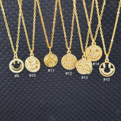 NZ1256 Fashion Jewelry Waterproof Stainless Steel Box Chain Women SMILEY Face Necklace,Charm Diamond Emojis Ladies Necklace