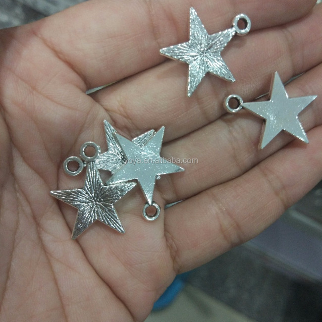 JS1390 Fashion Hotsale Antique Silver Metal Star Charm , Metal Jewelry Five Point Star Charm Pendant