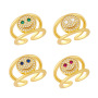 RM1268 New 18K gold plated CZ diamond pave happy face smiley metal double band stacking Rings for Ladies