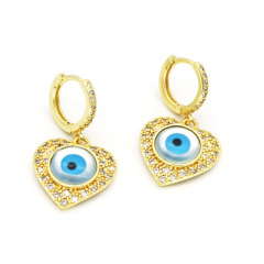 EC1835 18k Gold Plated CZ Paved Mother of Pearl Mal De Ojo, Turkish Evil Eyes Protection Talisman Huggie Hoops Earrings