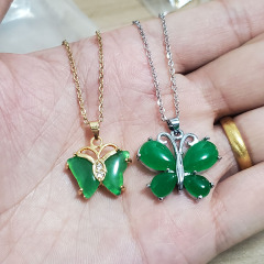 NN1135 stainless steel chain necklace natural stone jade butterfly necklace