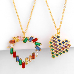 NZ1212 Tiny Mini chain rainbow CZ diamond mirco pave heart charms Pendant Necklaces for Women