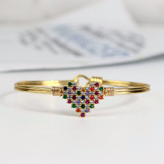 BA1026 Fashion Jewelry Trendy colourful Heart Brass Bangle Gold plated Diamond CZ Micro Pave Copper Bangles