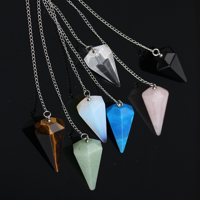JF6751 Gemstone Rock Crystal Quartz Hexagonal Point Reiki Chakra Pendant Pendulum