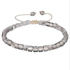 BG1088 Crystal Square Beaded Friendship Bracelet, Tila Beads Cord Stacking Bracelet