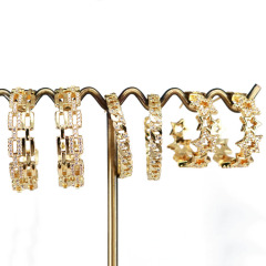 EC1668 18K Gold plated Crystal CZ Link Circle C Shape earrings,simple fashion gold jewelry Diamond CZ Hoop earring for women