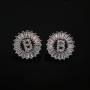 EC1138S Silver Plated Cubic Zirconia Zircon Micro Pave Alphabet Initial Letter Disc Stud Earring
