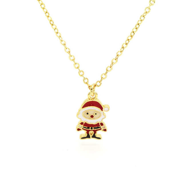 NM1221 New Party Favors Xmas Gift 18K Gold Plated CZ Micro Pave Enamel Christmas Tree Santa Chain Necklace