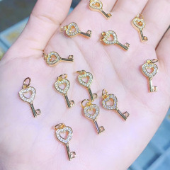 CZ8200 Mini Gold Plated CZ Micro Pave Key Charm pendant,cubic zirconia Dainty Tiny Bracelet Earring Necklace Jewelry Supply