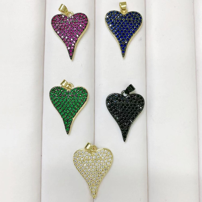 CZ8158 18k Gold Colorful Zircon CZ Micro Pave Love Heart Necklace Accessories Elongated Love Heart Pendant For Jewelry Making