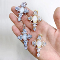 Fashion 18k Gold Plated CZ MOP White Shell Blessed Mother Virgin Mary Saint Halo Cross Pendants Religious Jewelry Supplies