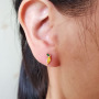 EC1749 Dainty Plant Jewelry 18k Gold Mini CZ Tiny Pineapple Grape Apple Lemon Stud Earring, Skinny Tropical Fruit Studs Earring