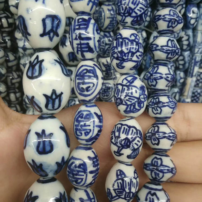 CC1806  Blue White Porcelain Tube Beads ,Hand Painted Ceramic Round Beads,Chinoiserie China Blue White Beads