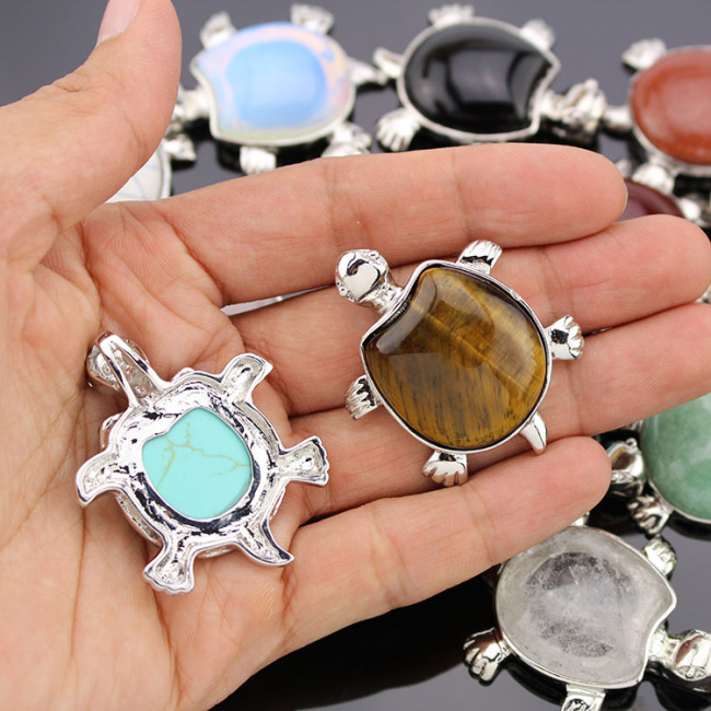 JF6878 lovely colourful gemstone pave tortoise turtle charm pendant