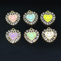 CZ8434 Jewelry Supplies Rainbow Colored Enamel Gold Crystal CZ Micro Pave Round Heart Square Smiley Charm Pendants CZ8434 Jewelry Supplies Rainbow Colored Enamel Gold Crystal CZ Micro Pave Round Heart Square Smiley Charm Pendants
