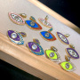 CZ8434 NewJewelry Supplies Rainbow Colored Enamel 18k Gold CZ Pave Evil Eye Charm Pendants