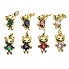 CZ8525 18K Gold Plated Over Brass CZ Paved Cute Bear Charm Pendants