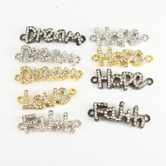 JF2098 Wholesale bling Cyrstal pave love faith hope word charm connector for bracelet jewelry making