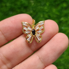 CZ8511 Dainty Chic 18k Gold Plated Baguette Shaped CZ Zircon Butterfly Charm Pendant for Necklace Jewelry Making