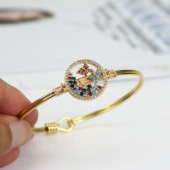 BA1030 Fashion Bangle Gold plated Diamond CZ Micro Pave colourful Butterfly copper Ladies Jewelry