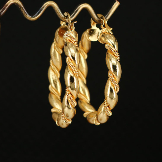 EM1156 Large Bohemian Bold 18k Gold  PlatedTwisted Hoop Earrings, Bolo Chunky Circle Earrings, Gold Statement Hoops for Women